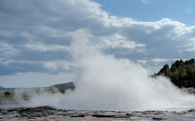 Eruption of a Geysir in Iceland in a hyperthermia area 