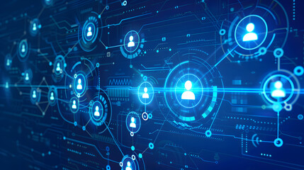 Obraz premium Abstract social network connection with people icons on background and digital technology and online community concept