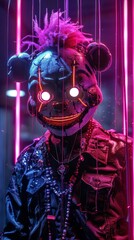 Neon Cyberpunk Horror Puppet with Space for Text