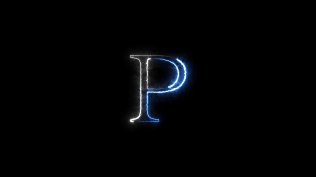Abstract neon light energy outline letter icon. Neon font alphabet symbol with seamless looping animation on black background.