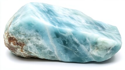 "Beautiful Larimar Stone Glimmers on White Background in Close-Up Shot"