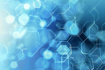 Obraz premium A blue background with a lot of hexagons. The hexagons are all different sizes and are scattered throughout the image. Scene is one of chaos and disorder, as the hexagons seem to be randomly placed