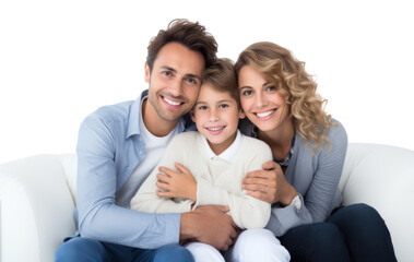 Fototapeta premium PNG Smiling woman hugging family furniture adult sofa.