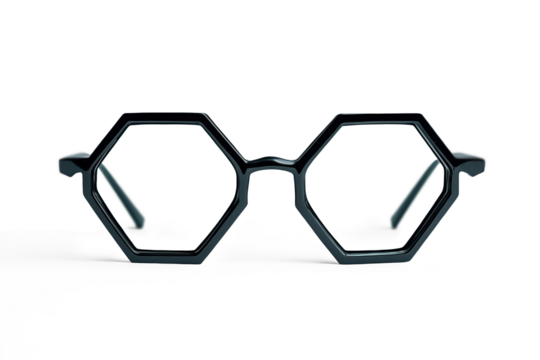 Geometric hexagonal eyeglasses frame on transparent background png - Powered by Adobe