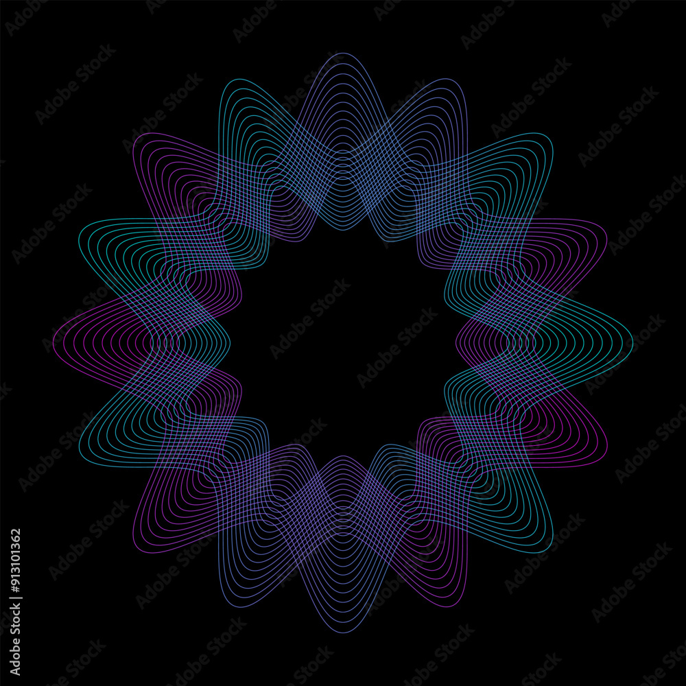 Wall mural spirograph abstract element on a black background.