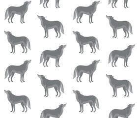 Vector seamless pattern of flat hand drawn wolf isolated on white background