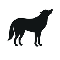 Vector flat hand drawn wolf silhouette isolated on white background