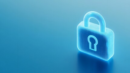 Digital futuristic padlock glowing in blue, representing cybersecurity and data protection on a gradient background.