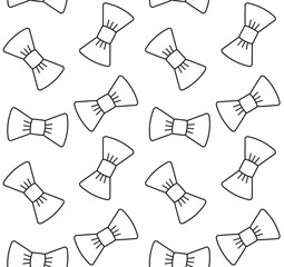 Vector seamless pattern of flat outline bowtie isolated on white background