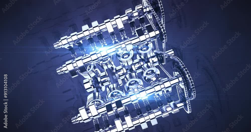Aufkleber shiny v8 powerful engine parts in motion. complete engine parts. industry related high quality 3d 4k