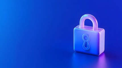 Digital lock icon representing security and data protection on a blue gradient background. Modern technology and cyber safety concept.