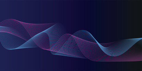 Abstract glowing wave lines on dark blue background. Dynamic wave pattern. Modern flowing wavy lines. Futuristic technology concept