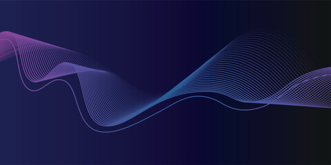 Abstract glowing wave lines on dark blue background. Dynamic wave pattern. Modern flowing wavy lines. Futuristic technology concept