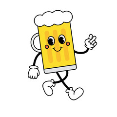 Vector groovy retro cartoon beer mug isolated on white background