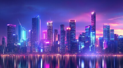 Colorful City Skyline at Dusk Wallpaper