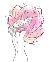 woman takes off flower dress silhouette tender gentle vulnerable spring blossom