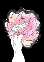 woman takes off flower dress silhouette tender gentle vulnerable black background