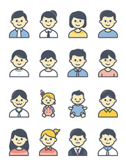 Collection of Smiling Cartoon People Icons., generative ai image