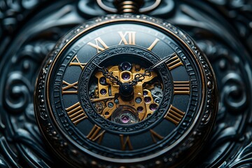 Fototapeta premium Intricate Close-up of a Vintage Pocket Watch with Soft Lighting and High Detail