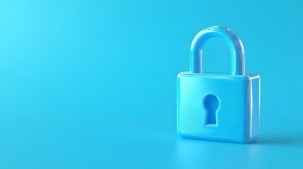 Minimalist image of a blue lock on a blue background, symbolizing security, safety, and protection in a simple and modern design.