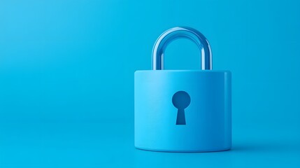 Fototapeta premium Minimalistic blue padlock on a blue background, symbolizing security and protection. Ideal for security themes and data protection visuals.