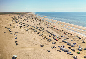 Danish lifestyle, campervans on the Romo beach, one of the biggest sandy beach in Europe. 