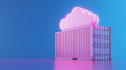 Obraz premium Neon cloud on a shipping container. Futuristic concept of cloud computing and data storage with vibrant, glowing, neon colors.