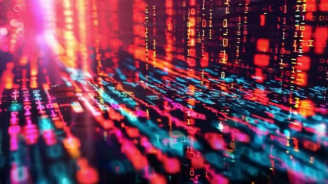 Vibrant streams of binary code, abstract digital background with high tech atmosphere