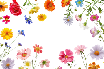 PNG Colorful flowers on white background