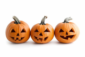 Fototapeta premium Three Carved Halloween Pumpkins Isolated on White Background