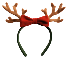 PNG Christmas reindeer antler headwear bow red white background.