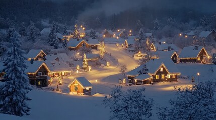 Snowy Village in Winter Wallpaper