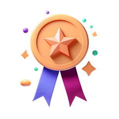 3D rendering medal with a star and ribbon