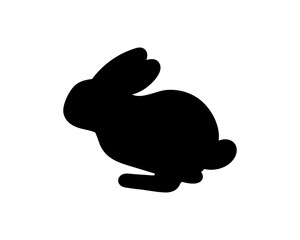 Vector black bunny silhouette. Running, jumping rabbit icon, illustration.