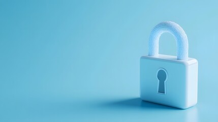 Fototapeta premium White padlock on blue background symbolizing security and protection. Minimalist design with space for text or copy.