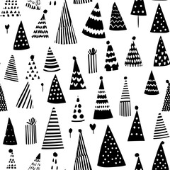Birthday cards and party hats in a repetitive pattern, seamless pattern vector