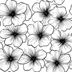 Fototapeta premium Floral outlines in a repetitive, evenly spaced pattern, seamless pattern vector