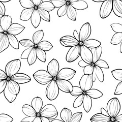Obraz premium Floral outlines in a repetitive, evenly spaced pattern, seamless pattern vector