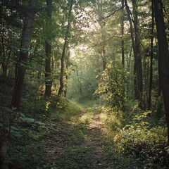 Obraz premium A tranquil jungle pathway, enveloped by rich greenery and exotic plants, beckoning adventurers to explore further.