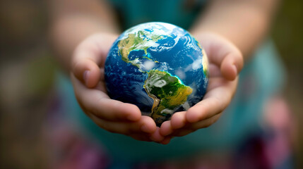 Pair of hands gently holding a miniature Earth