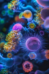 Obraz premium A colorful image of various shapes and sizes, including a large pink blob, is displayed. The image is a representation of the diversity and complexity of life, with each shape