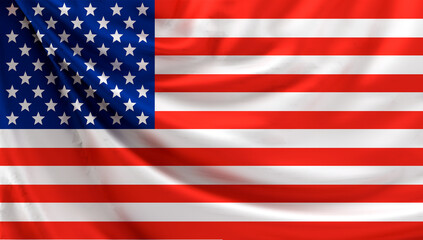 Fototapeta premium the flag of the united states of america as background, blue and red and stars of the flag, light red and slightly shiny like satin silk
