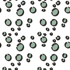 Seamless abstract geometric pattern. Simple background black, green, white texture. Stains, dots, circles. Design for textile fabrics, wrapping paper, background, wallpaper, cover.