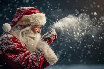Santa Claus Blowing Magic Snow in Festive Winter Scene