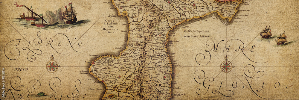 Poster Old geographical map of the world of the 18 century.  A good background for design on the theme of travel, geography, history, voyage, etc. Ancient map background.