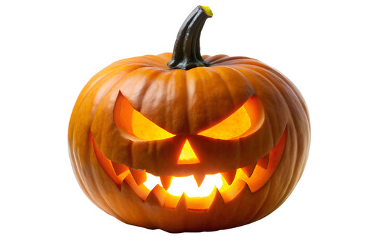 Terrifying jack-o-lantern with glowing eyes and sharp teeth