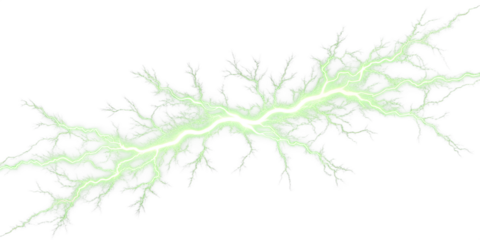 Electric green lightning bolt on transparent background, high voltage power