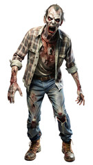 Fototapeta premium Decaying zombie with torn clothes, cut out transparent