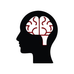 human Head with brain icon silhouette vector 