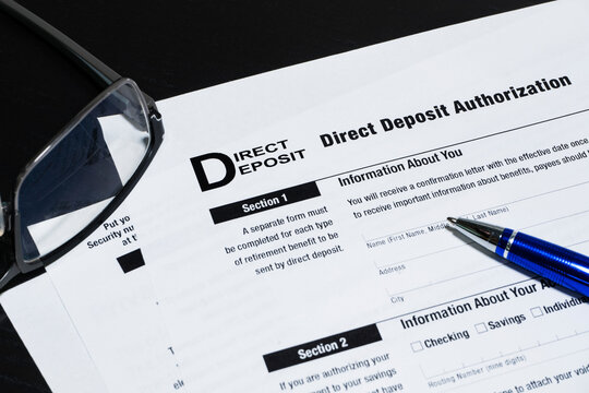 Close up of corner of generic direct deposit authorization form